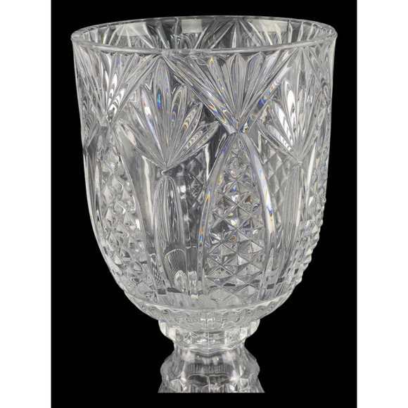 Vintage Irish Pressed Crystal Clear Glass Goblet Form Vase Pineapple Pattern - Picture 4 of 16